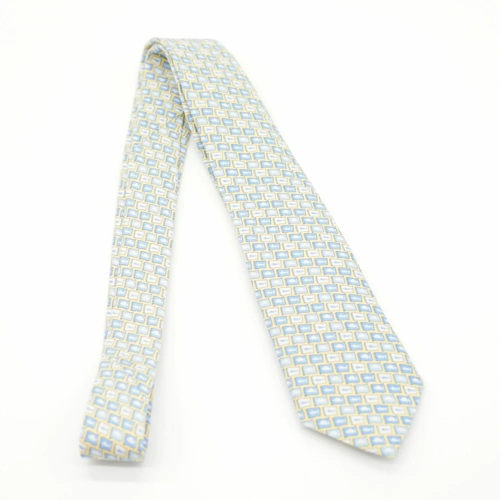 Vineyard Vines Martha's Vineyard Fish‎ Print Yellow Blue Boy's Silk Tie USA